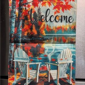 F27-2. Autumn Welcome Flag/Wall Hanging with Adirondack Chairs NWOT